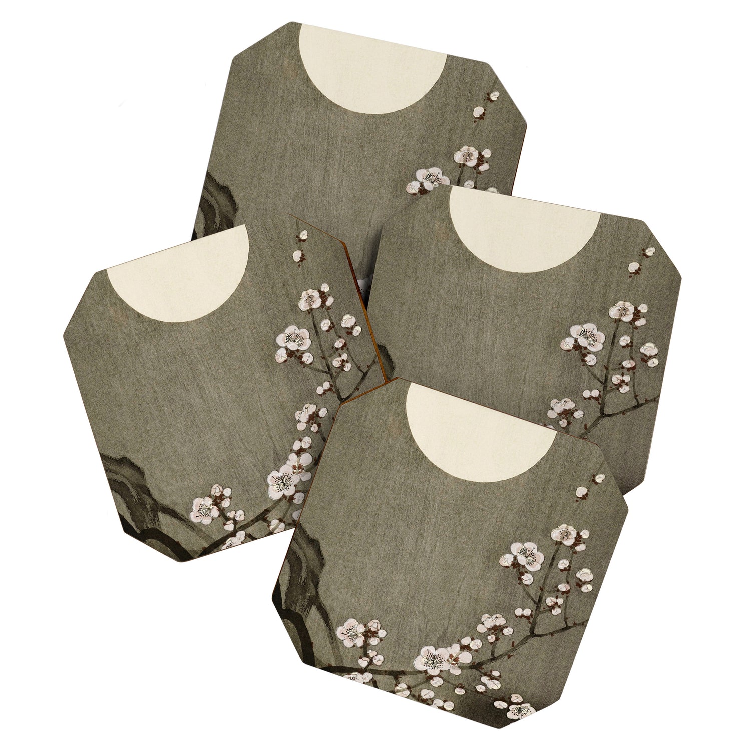 Blossoming plum tree at full moon  - Vintage Japanese Woodblock Print Art Coaster Gallery Image 1