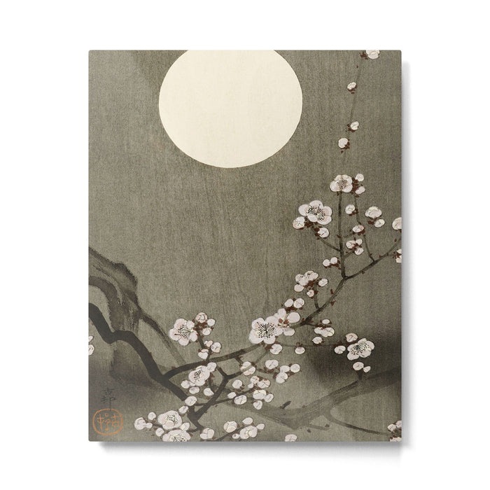 Blossoming plum tree at full moon  - Vintage Japanese Woodblock Print Art Metal Print Gallery Image 1