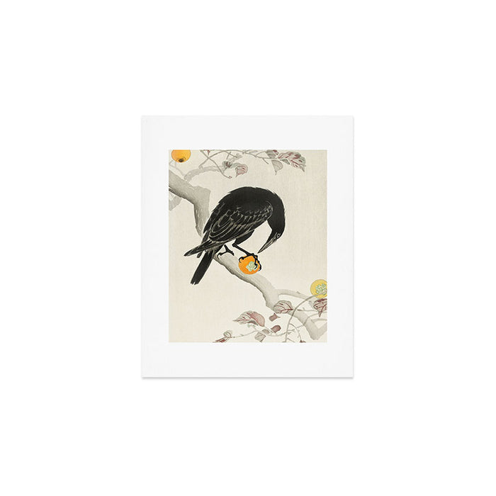 Crow eating persimmon Fruit - Vintage Japanese Woodblock Print Art Art Print Gallery Image 1