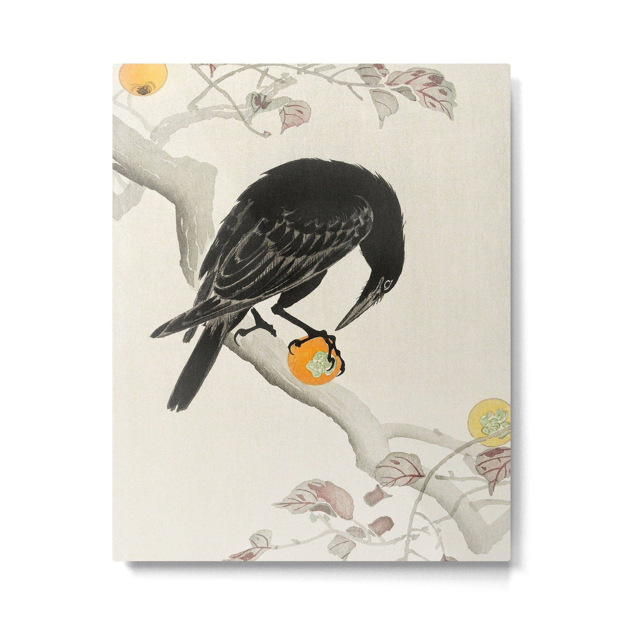 Crow eating persimmon Fruit - Vintage Japanese Woodblock Print Art Metal Print Gallery Image 4