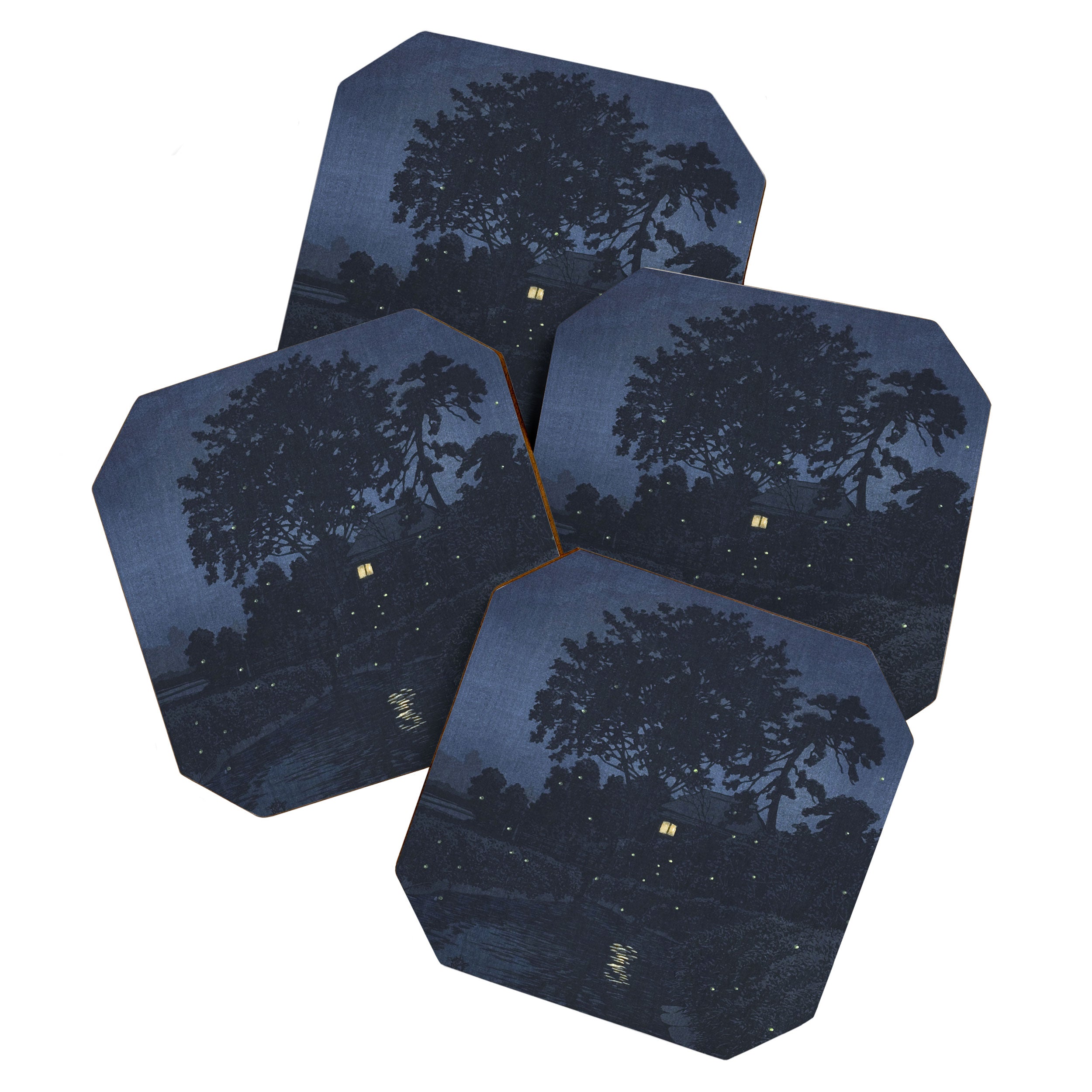 Fireflies Near Minumagawa River - Vintage Japanese Woodblock Print Art By Kawase Hasui Coaster Gallery Image 1