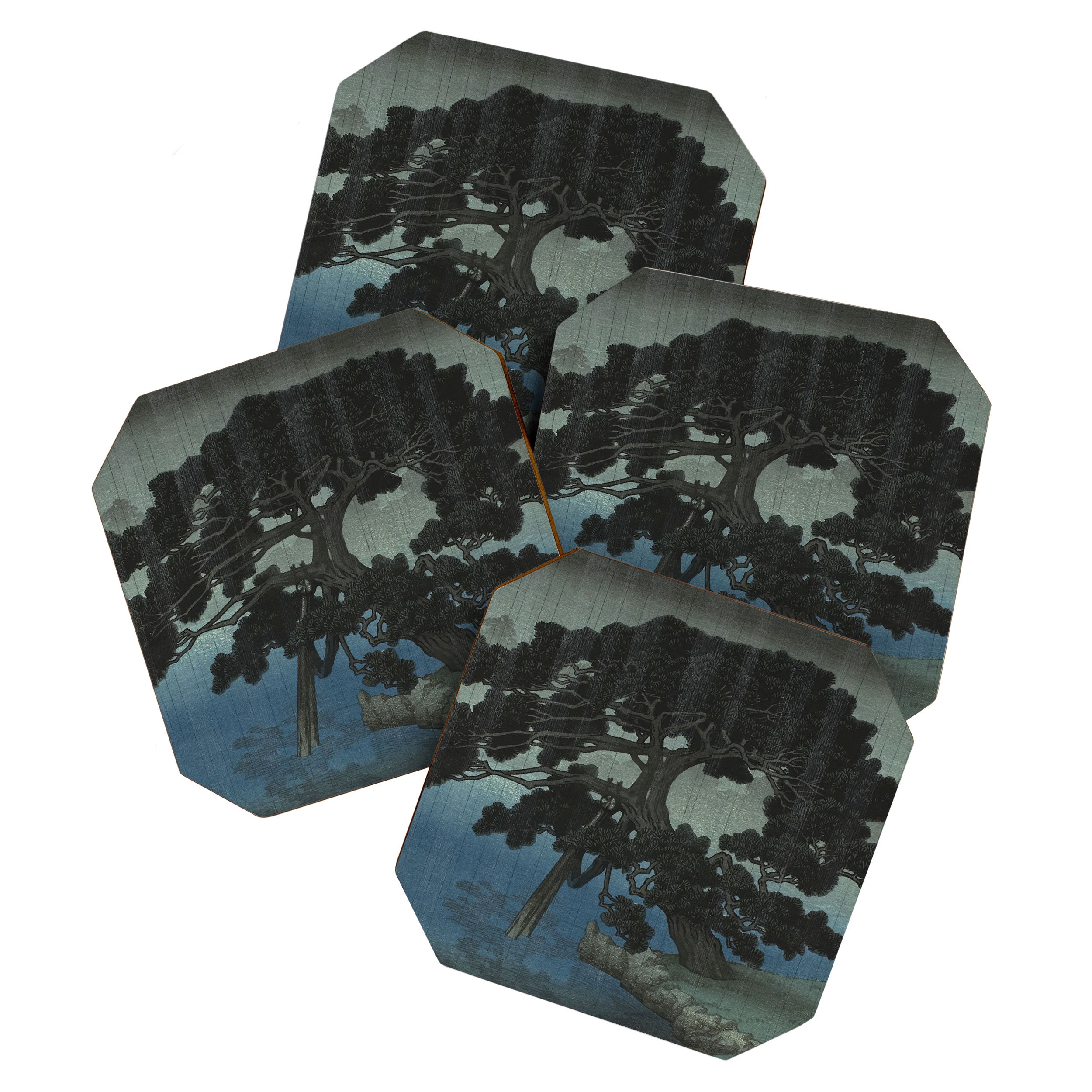 Hasui Kawase, Ancient Pine Tree At Shiba, Onshi Park - Vintage Japanese Woodblock Print Art Coaster Gallery Image 1