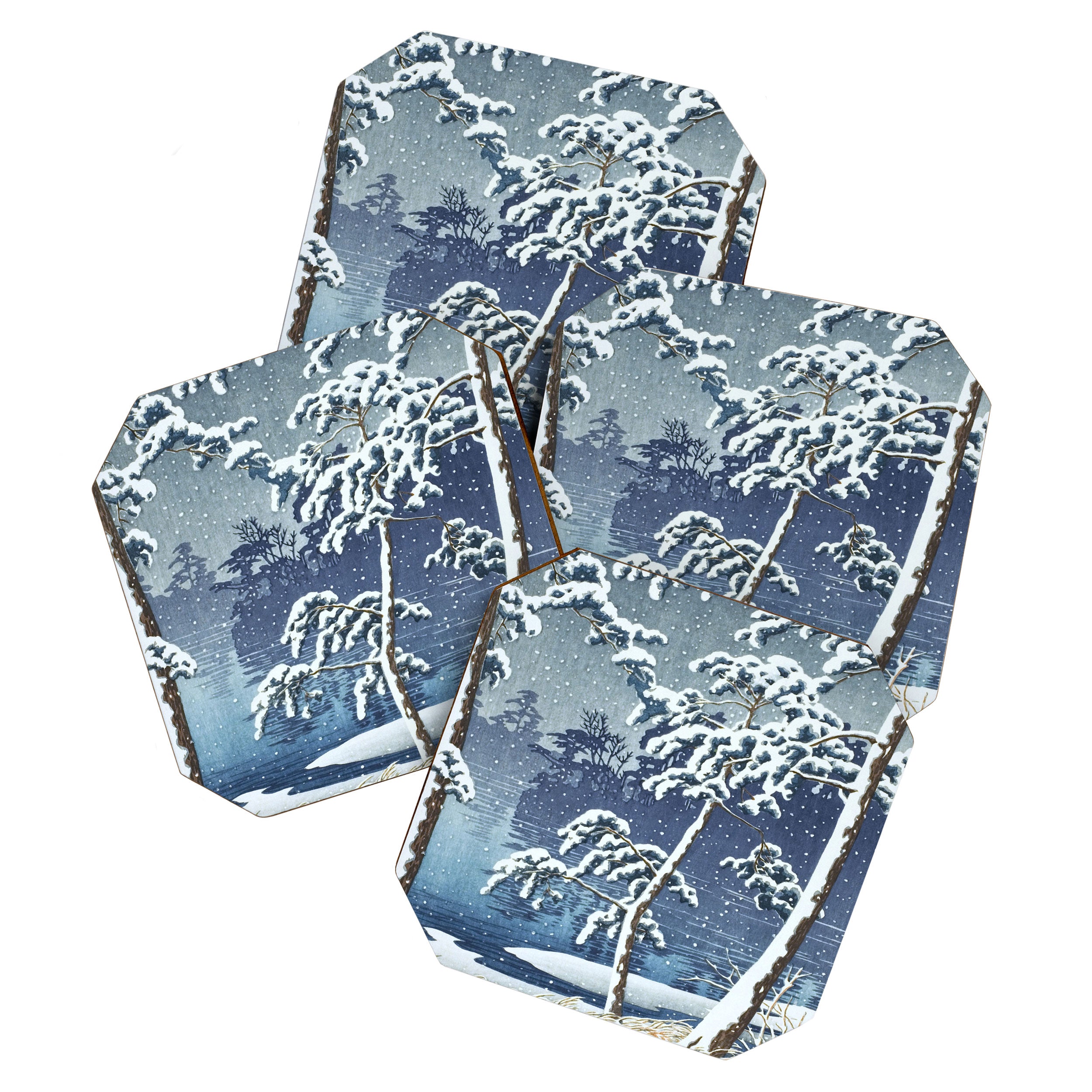 Hasui Kawase, Senzoku Pond In Snow - Vintage Japanese Woodblock Print Art Coaster Gallery Image 1