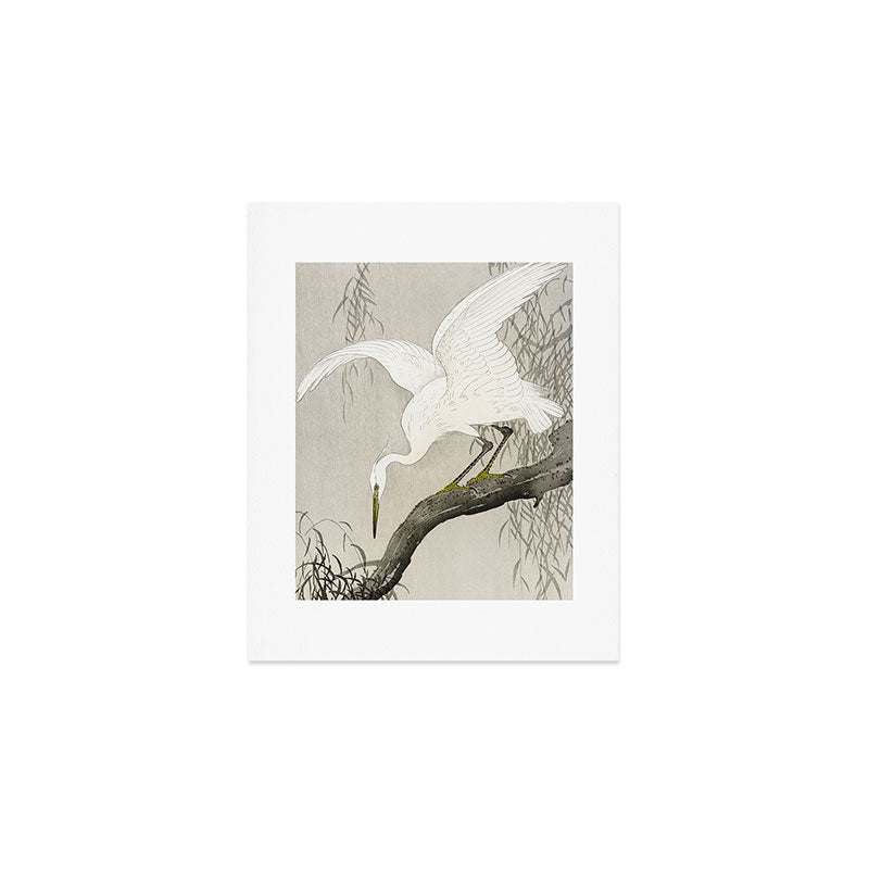 Heron sitting on a tree  - Vintage Japanese Woodblock Print Art Art Print Gallery Image 1