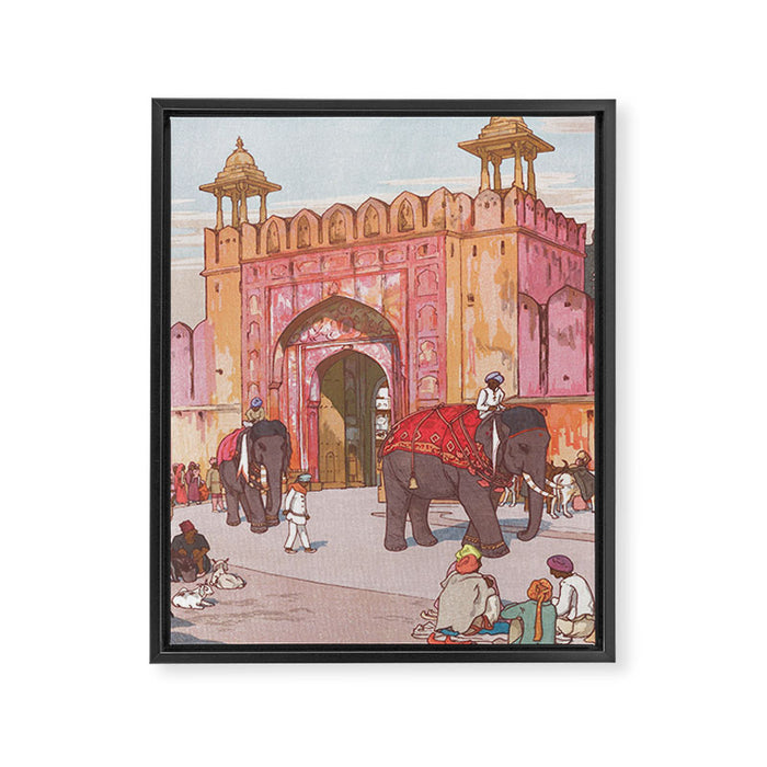 Hiroshi Yoshida, Ajmer Gate, Jaipur, India - Vintage Japanese Woodblock Print Art Framed Canvas Print Gallery Image 1