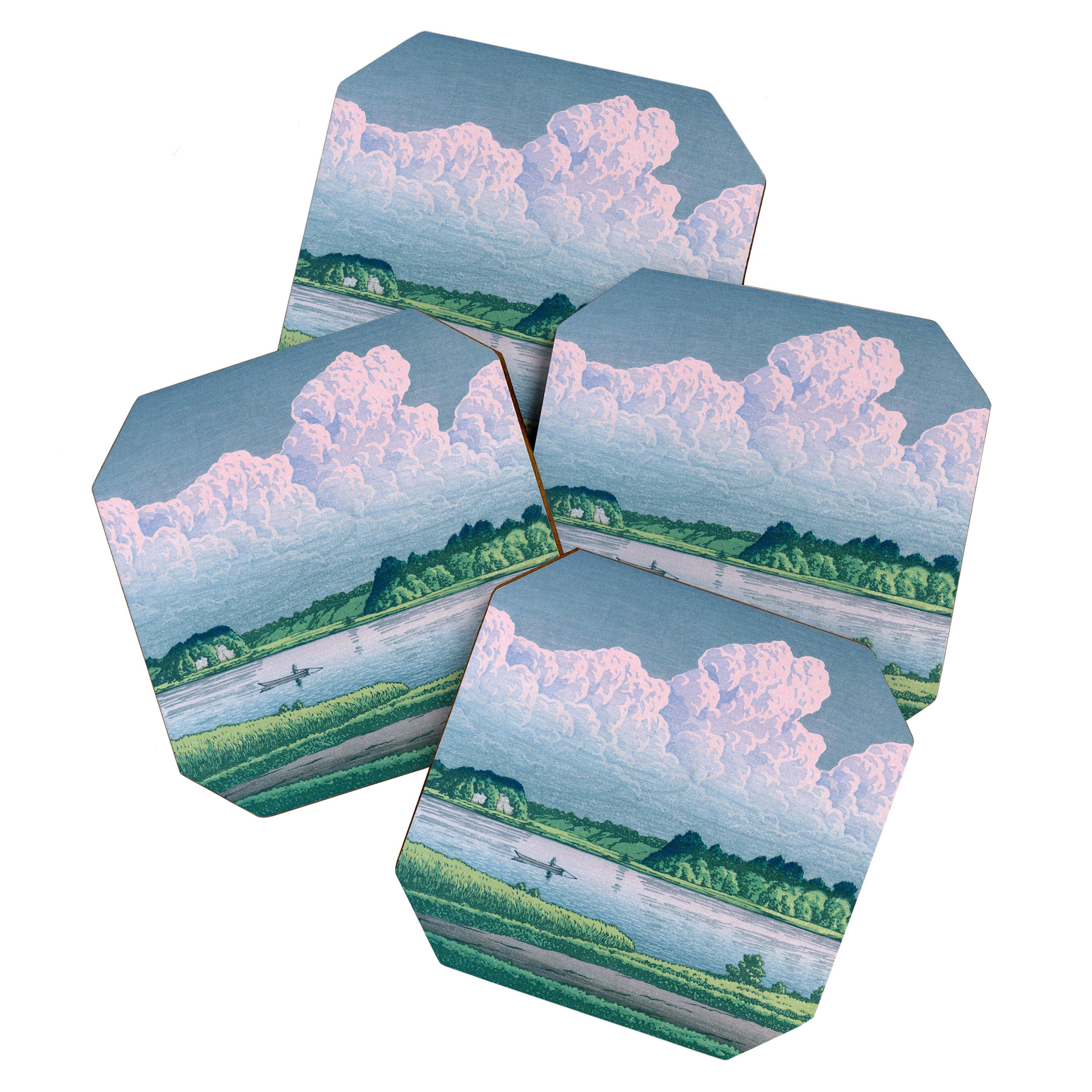 Kawase Hasui, Clouds Over Teganuma Lake - Vintage Japanese Woodblock Print Coaster Gallery Image 1