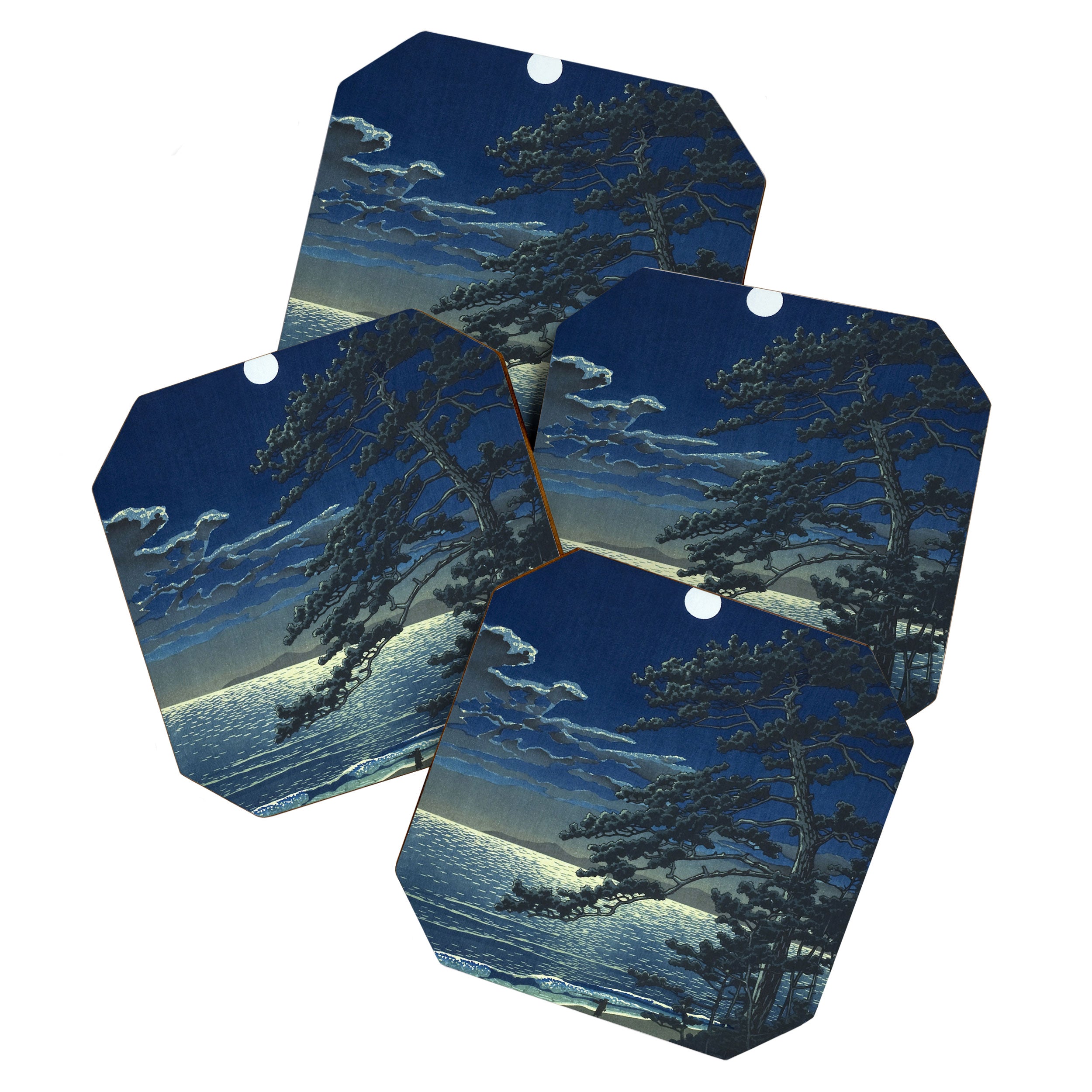 Kawase Hasui, Moonlight Over Ninomiya Beach - Vintage Japanese Woodblock Print Art Coaster Gallery Image 1
