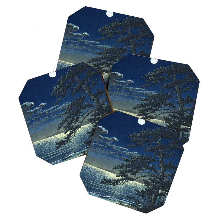 Kawase Hasui, Moonlight Over Ninomiya Beach - Vintage Japanese Woodblock Print Art Coaster Gallery Image 1