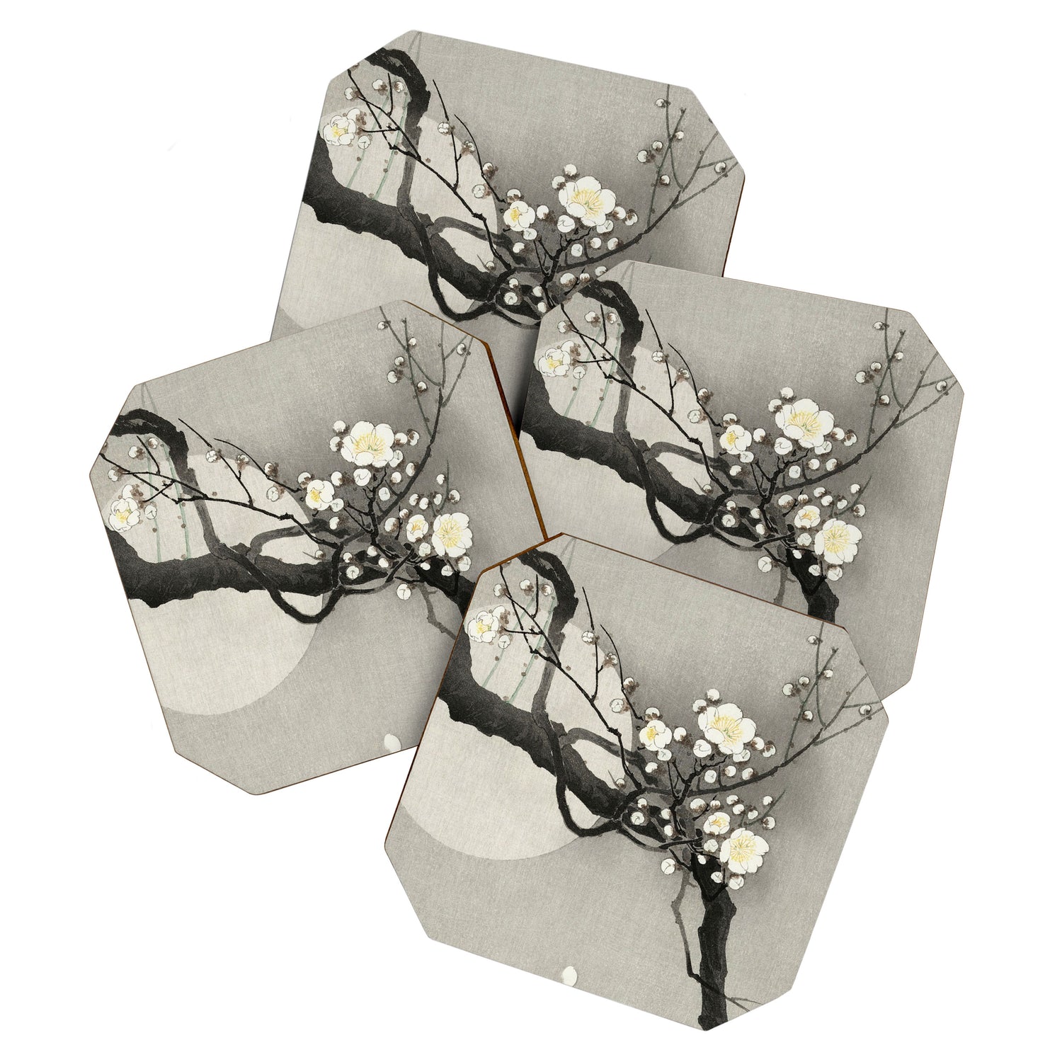 Ohara Koson, Blossoming Tree And Full Moon - Vintage Japanese Woodblock Print Coaster Gallery Image 1