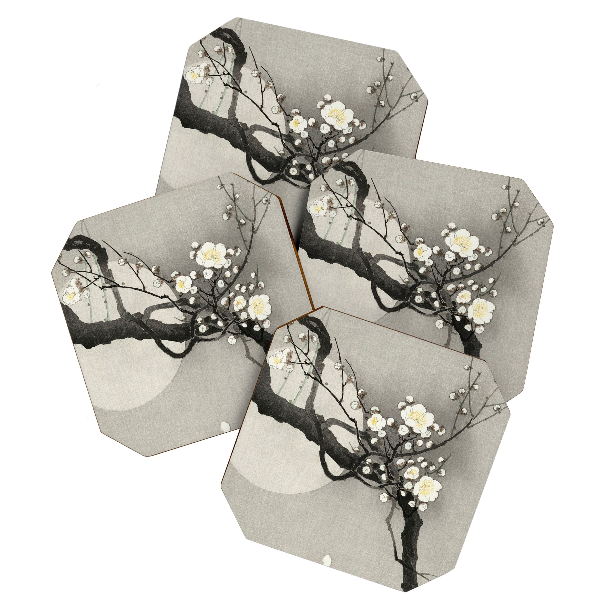 Ohara Koson, Blossoming Tree And Full Moon - Vintage Japanese Woodblock Print Coaster Gallery Image 1