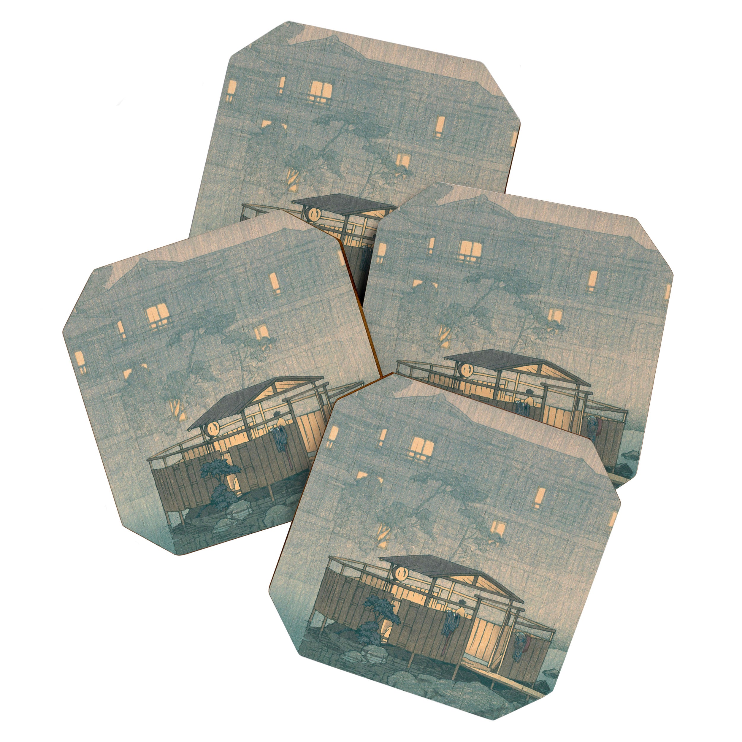 Rain At Shuzenji, Izu - Vintage Japanese Woodblock Print Art By Hasui Kawase Coaster Gallery Image 1