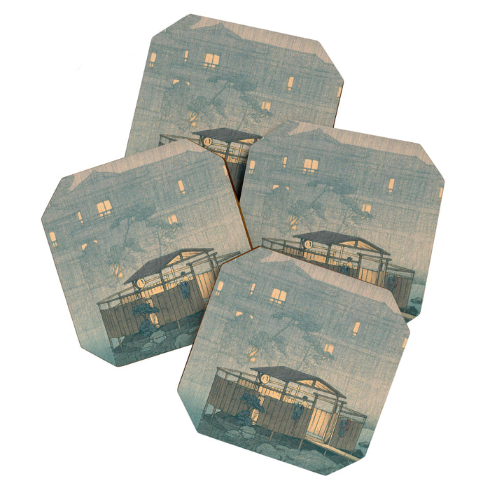 Rain At Shuzenji, Izu - Vintage Japanese Woodblock Print Art By Hasui Kawase Coaster Gallery Image 1