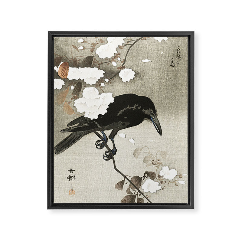 Raven on Cherry tree - Japanese vintage woodblock print Framed Canvas Print Gallery Image 6