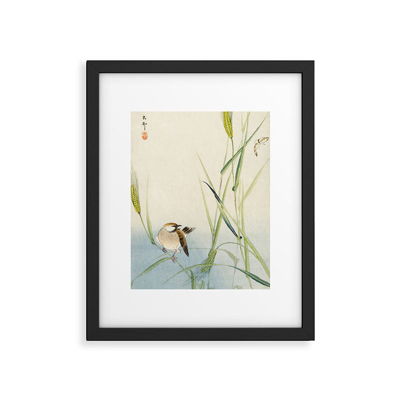 Sparrow and Butterfly  - Vintage Japanese Woodblock Print Art Framed Art Print Gallery Image 5