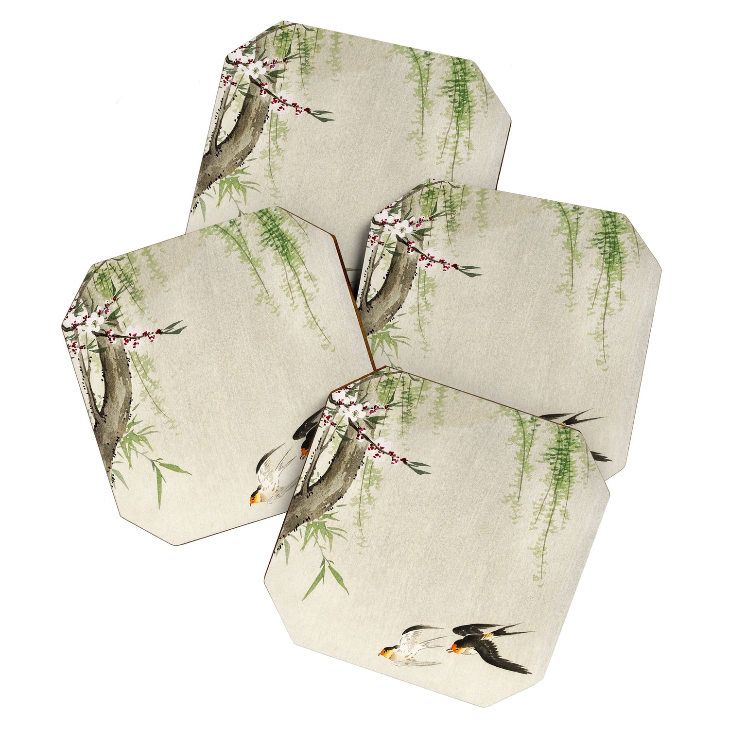 Swallows mid flight - Vintage Japanese Woodblock Print Art Coaster Gallery Image 1