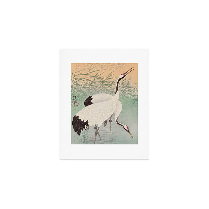 Two cranes in the lake - Japanese vintage woodblock print Art Print Gallery Image 1