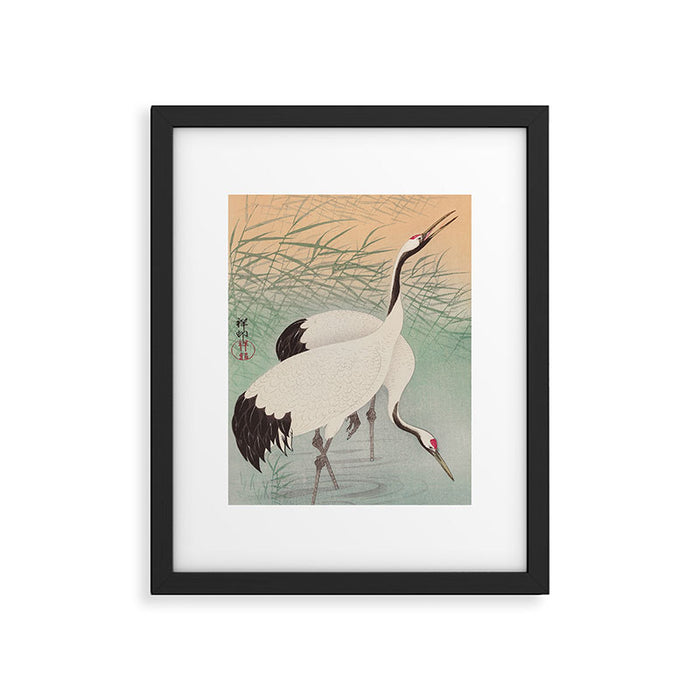 Two cranes in the lake - Japanese vintage woodblock print Framed Art Print Gallery Image 1