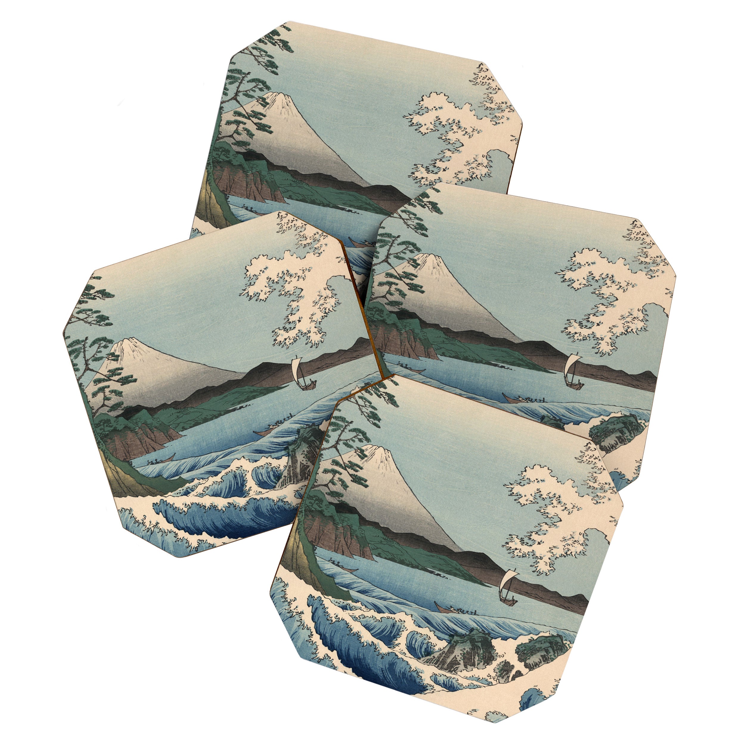 Utagawa Hiroshige - Sea Off Satta, Suruga Province - Vintage Japanese Woodblock Print Art, 1858. Coaster Gallery Image 1