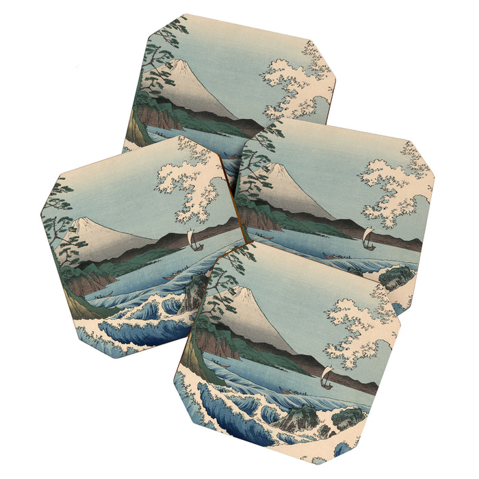 Utagawa Hiroshige - Sea Off Satta, Suruga Province - Vintage Japanese Woodblock Print Art, 1858. Coaster Gallery Image 1