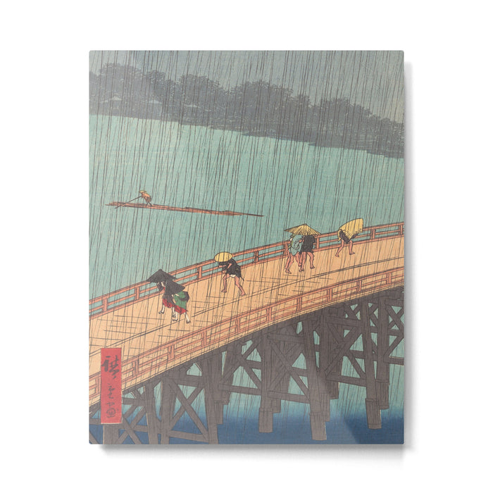 Vintage Japanese Woodblock Print Art - Sudden Shower Over Shin Ohashi Bridge And Atake By Utagawa Hiroshige, 1850's. Metal Print Gallery Image 1