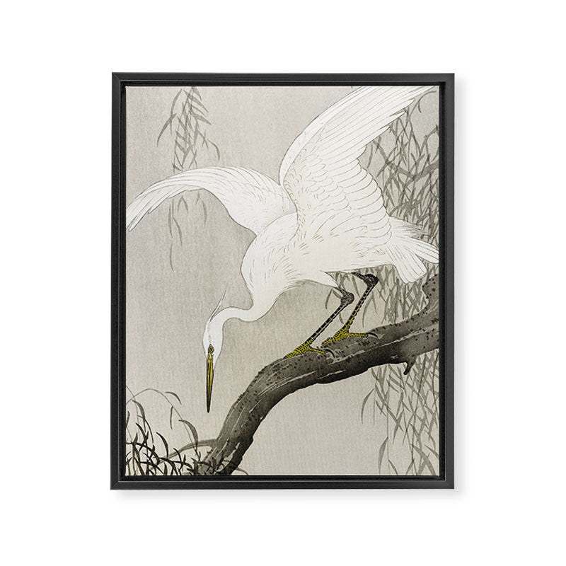 White Heron Sitting On A Tree Branch - Vintage Japanese Woodblock Print Art Framed Canvas Print Gallery Image 6