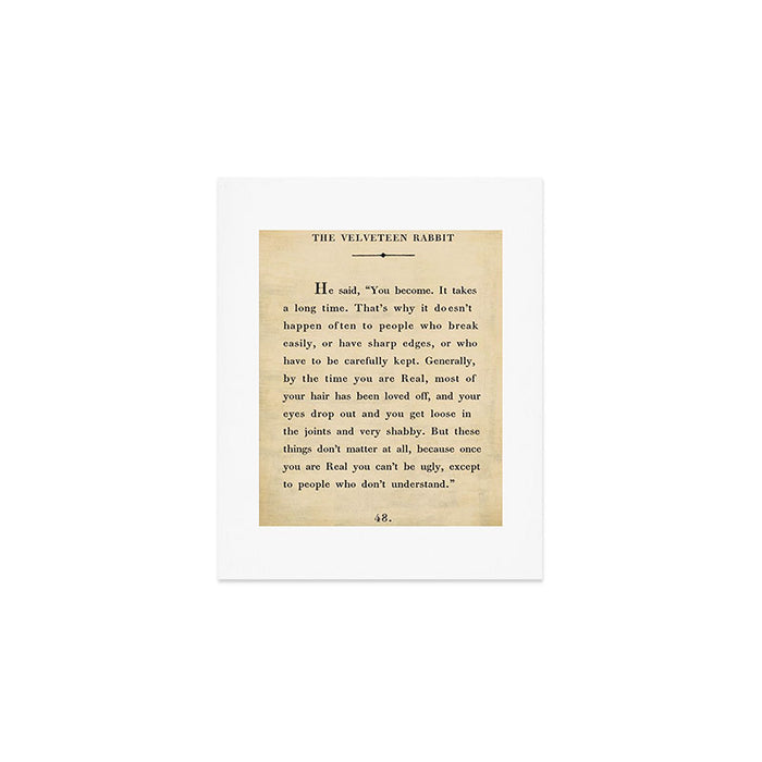 The Velveteen Rabbit Vintage Book Page Literary Quote Art Print Gallery Image 1