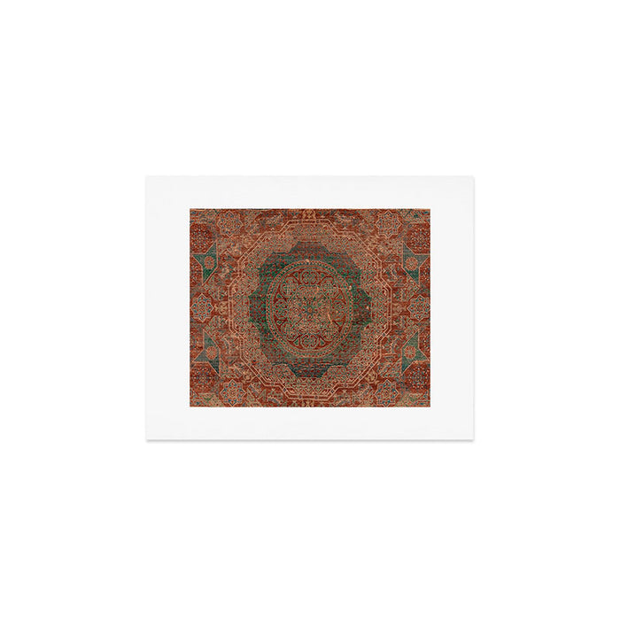 Bohemian Medallion I // 15th Century Old Distressed Red Green Colorful Ornate Accent Rug Pattern Art Print Gallery Image 1