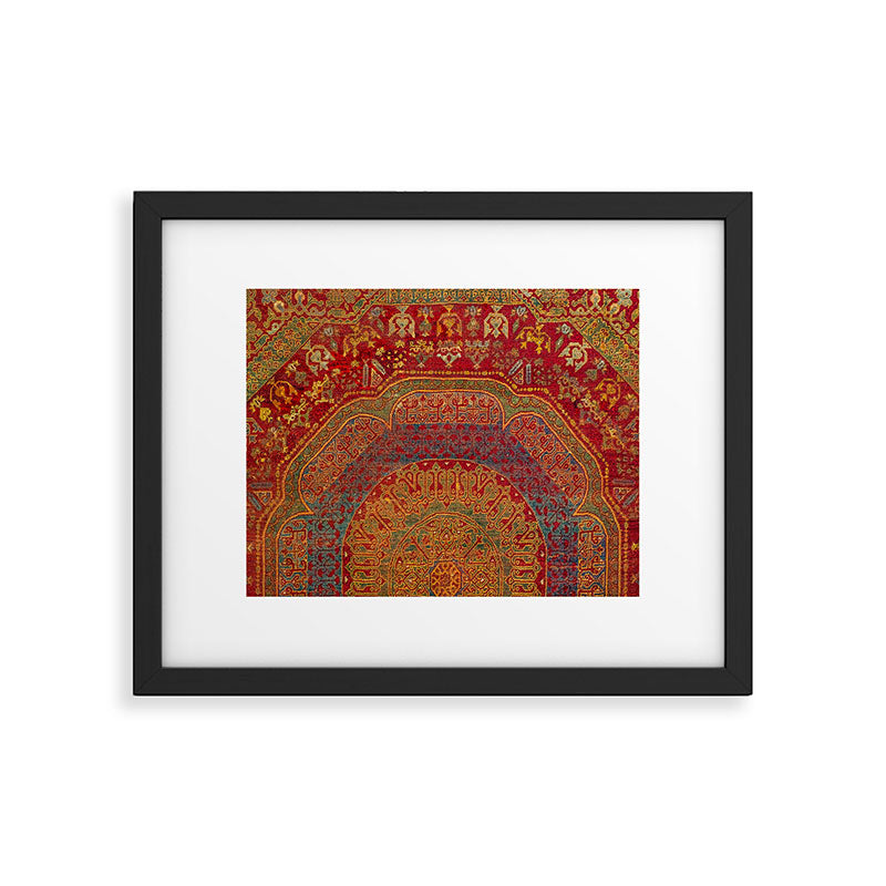 Bohemian Medallion VI // 15th Century Old Distressed Red Green Blue Coloful Ornate Rug Pattern Framed Art Print Gallery Image 5