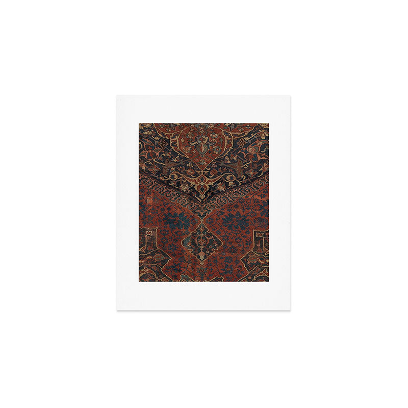 Boho Chic Dark VII // 17th Century Colorful Medallion Red Blue Green Brown Ornate Accent Rug Pattern Art Print Gallery Image 1