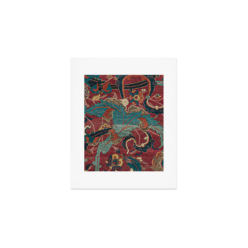 Flowery Arabic Rug I // 17th Century Colorful Plum Red Light Teal Sapphire Navy Blue Ornate Pattern Art Print Gallery Image 1