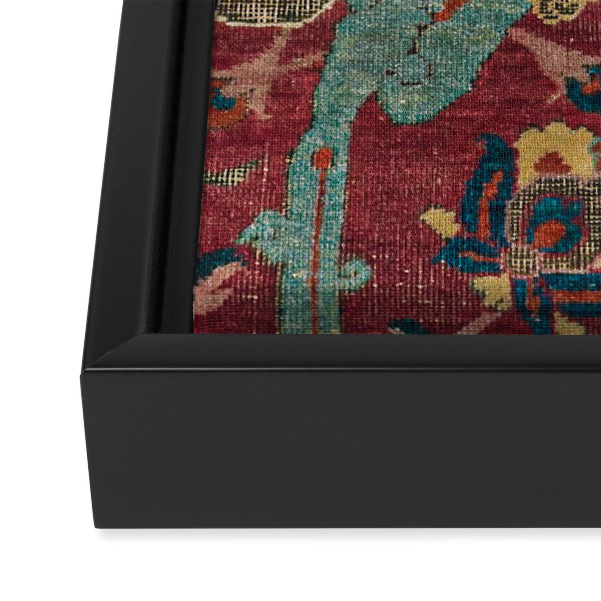 Flowery Arabic Rug I // 17th Century Colorful Plum Red Light Teal Sapphire Navy Blue Ornate Pattern Framed Canvas Print Gallery Image 3