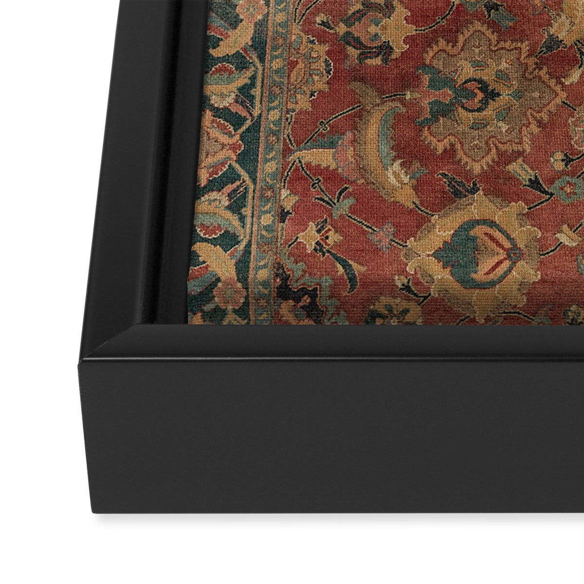 Flowery Boho Rug I // 17th Century Distressed Colorful Red Navy Blue Burlap Tan Ornate Accent Patter Framed Canvas Print Gallery Image 3