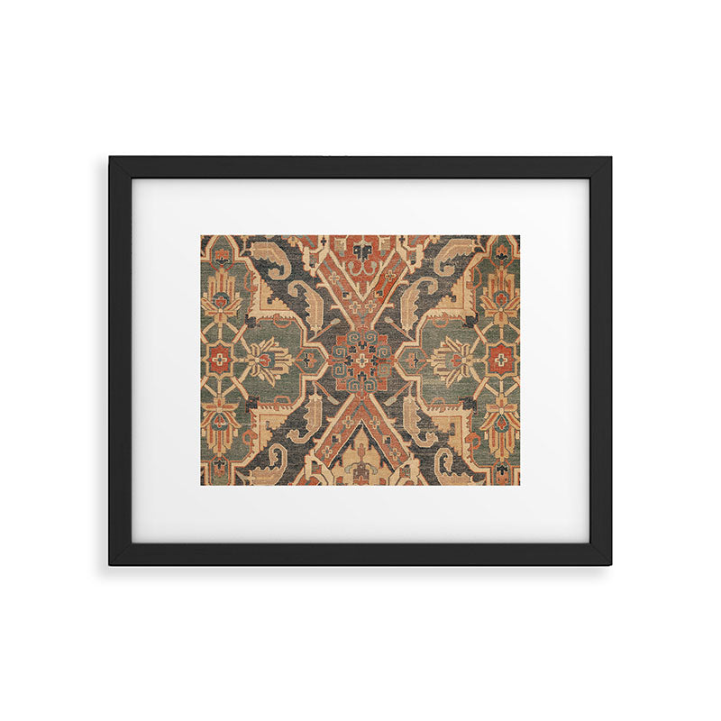 Geometric Leaves II // 18th Century Distressed Red Blue Green Colorful Ornate Accent Rug Pattern Framed Art Print Gallery Image 5