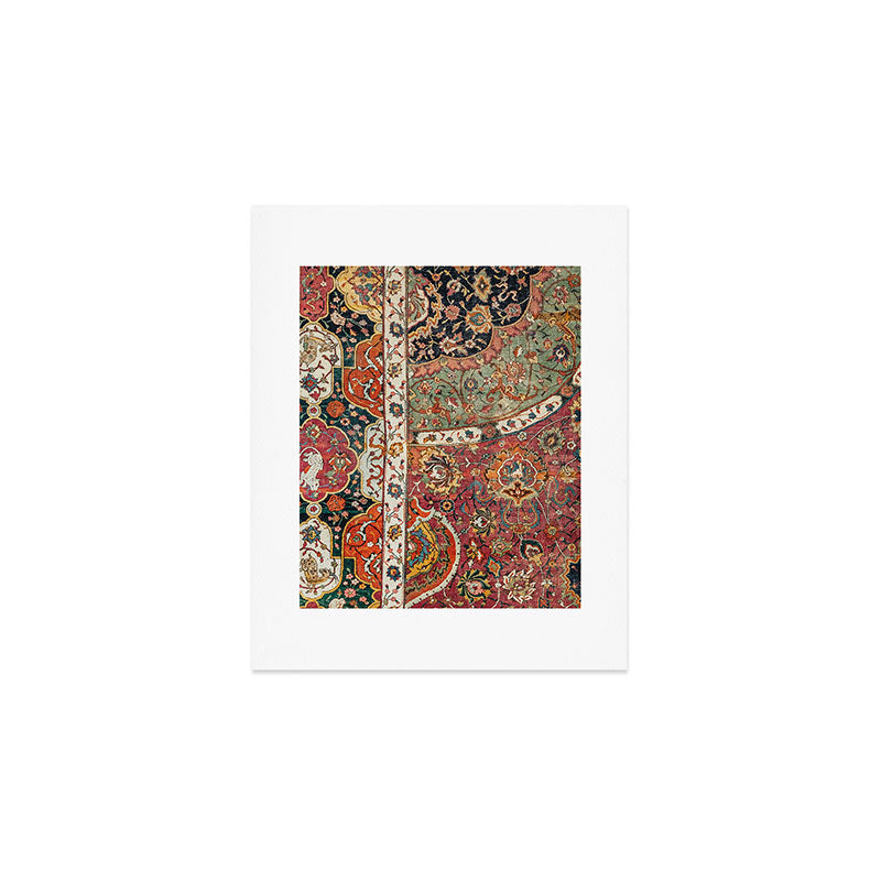 Persian Medallion Rug II // 16th Century Distressed Red Green Blue Flowery Colorful Ornate Pattern Art Print Gallery Image 1