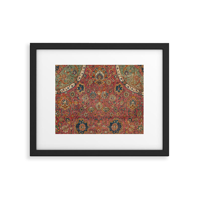 Persian Medallion Rug IV // 16th Century Distressed Red Green Blue Flowery Colorful Ornate Pattern Framed Art Print Gallery Image 5