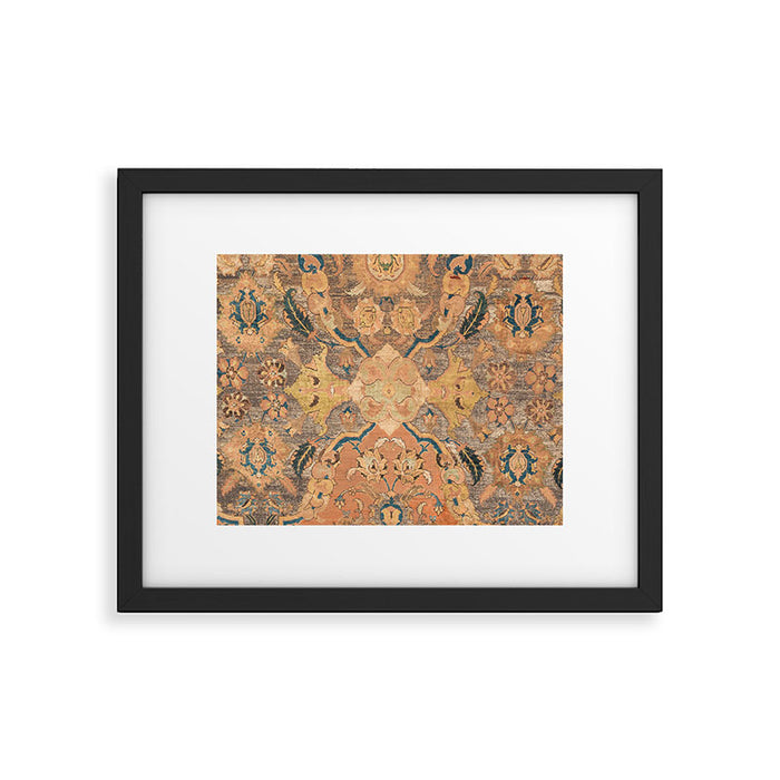 Persian Motif III // 17th Century Ornate Rose Gold Silver Royal Blue Yellow Flowery Accent Rug Patte Framed Art Print Gallery Image 1