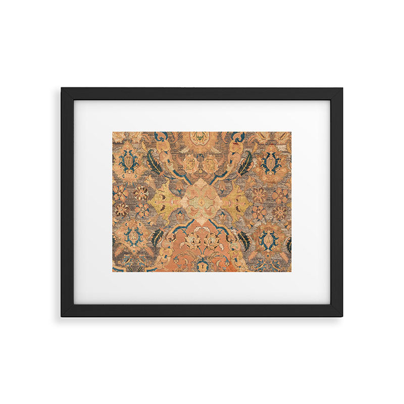 Persian Motif III // 17th Century Ornate Rose Gold Silver Royal Blue Yellow Flowery Accent Rug Patte Framed Art Print Gallery Image 5