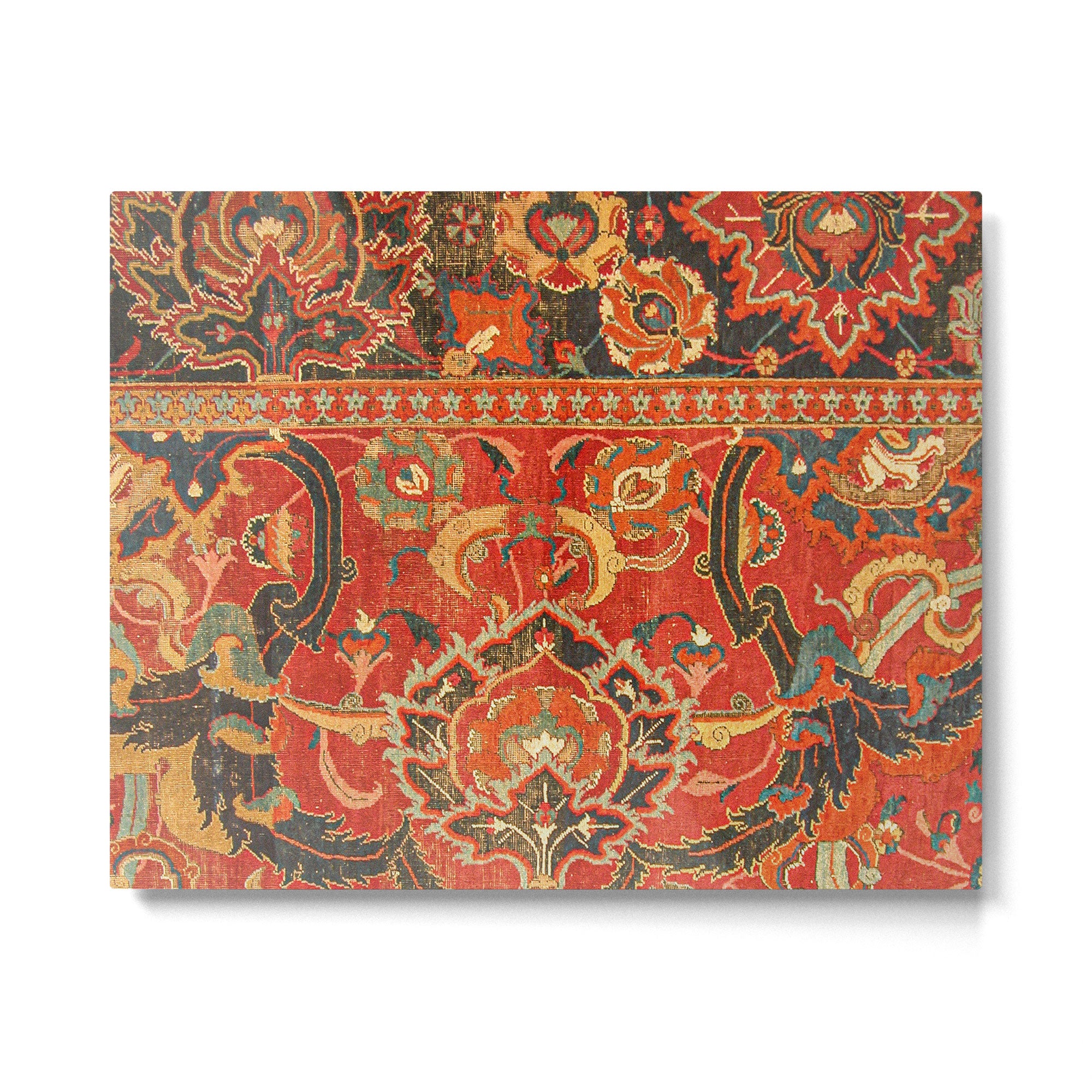 Red Arabic Rug I // 17th Century Colorful Firey Red Light Teal Sapphire Navy Blue Ornate Pattern Metal Print Gallery Image 4