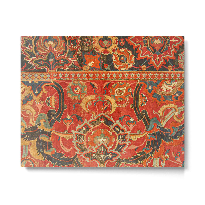 Red Arabic Rug I // 17th Century Colorful Firey Red Light Teal Sapphire Navy Blue Ornate Pattern Metal Print Gallery Image 1