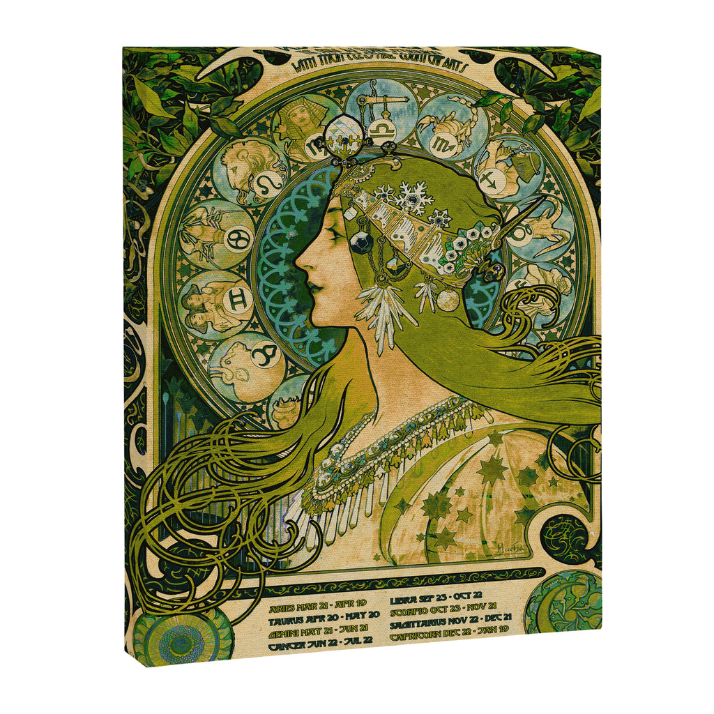 Emerald Green Vintage Astrology Poster | Alphonse Mucha  Canvas Print Gallery Image 6