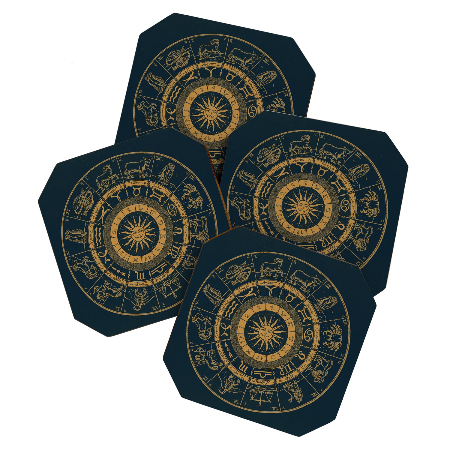 Vintage Zodiac & Astrology Chart | Royal Blue & Gold Coaster Gallery Image 1