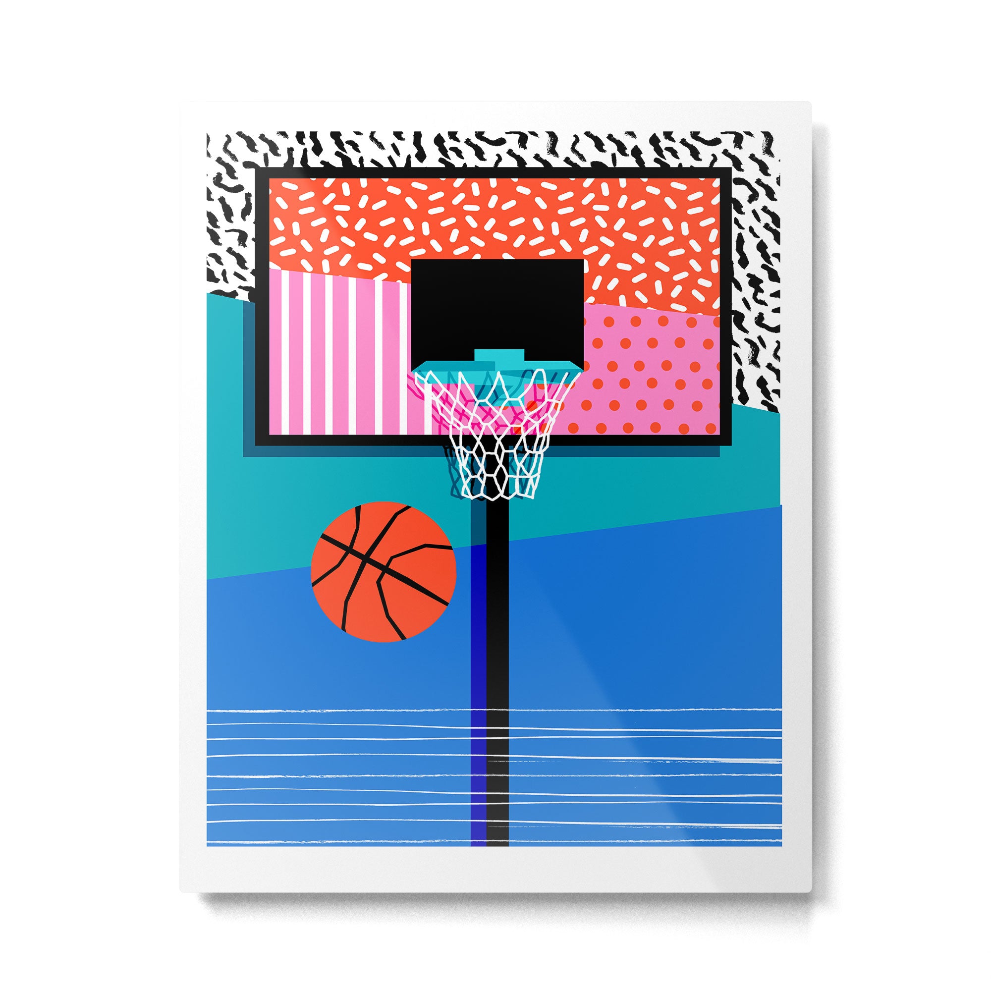 All Day - memphis art print, retro art print, 80s, basketball, basketball art print Metal Print Gallery Image 4