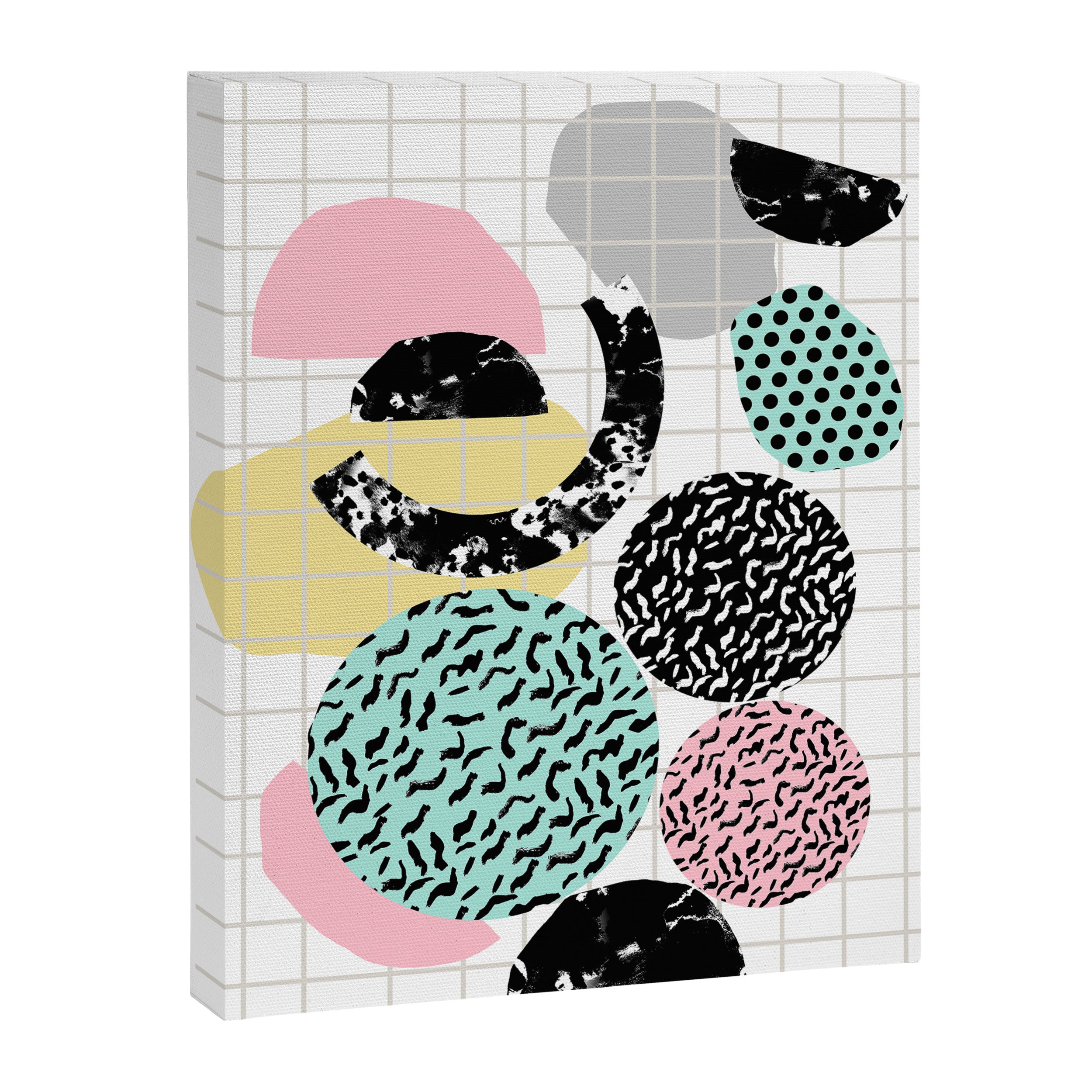 Amped - retro memphis throwback 80s style grid dots painting cut paper Canvas Print Gallery Image 6