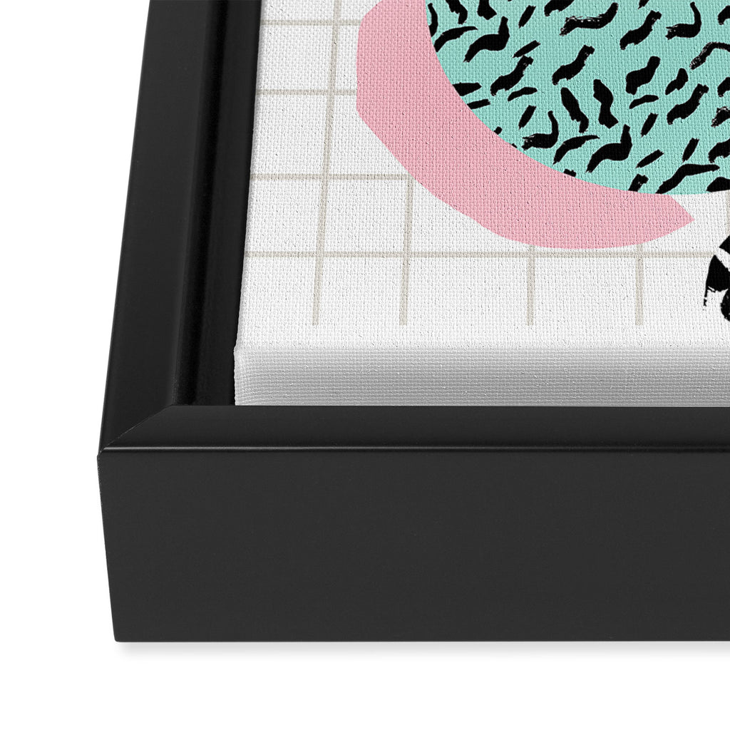 Amped - retro memphis throwback 80s style grid dots painting cut paper Framed Canvas Print Gallery Image 3