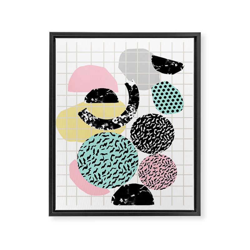 Amped - retro memphis throwback 80s style grid dots painting cut paper Framed Canvas Print Gallery Image 6