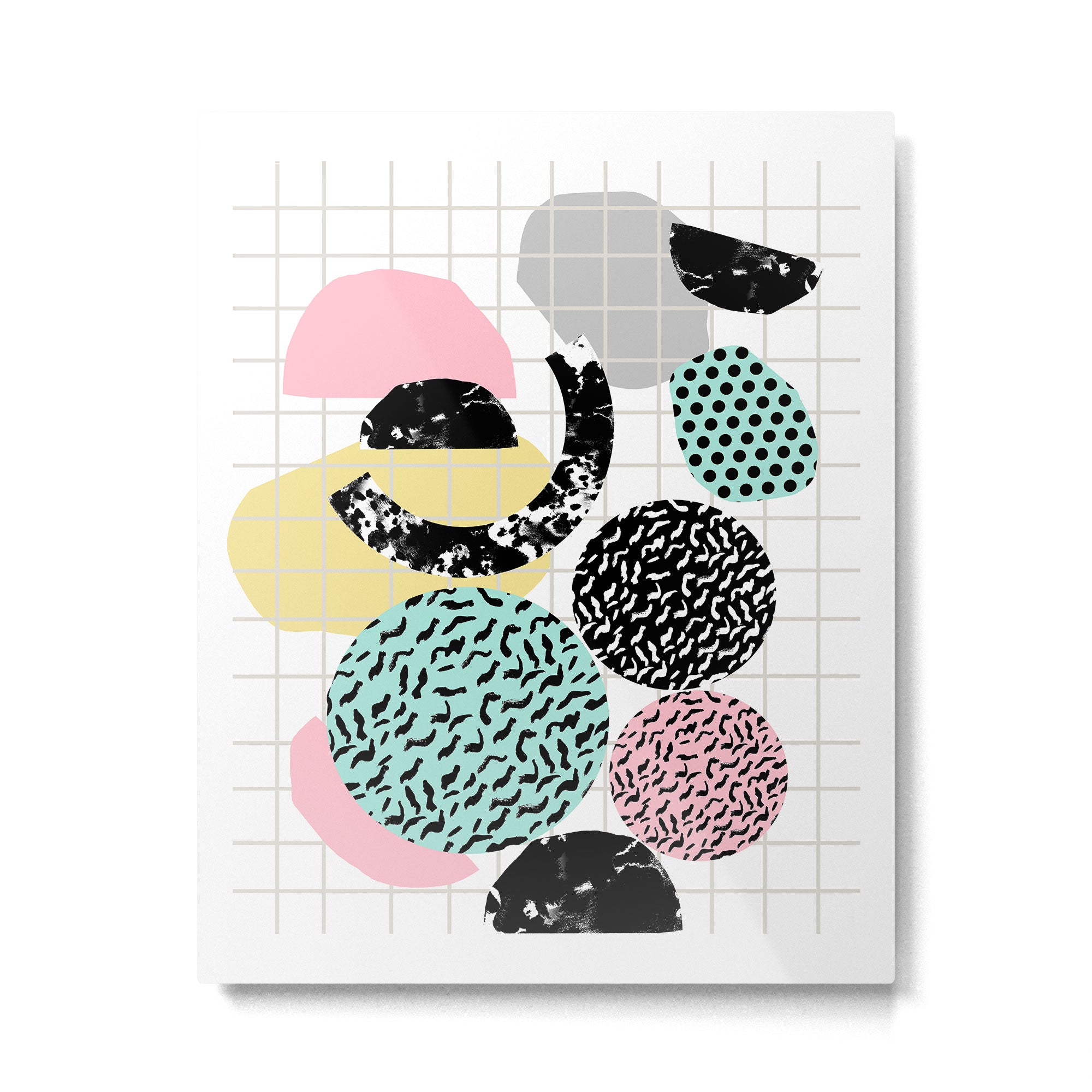 Amped - retro memphis throwback 80s style grid dots painting cut paper Metal Print Gallery Image 4
