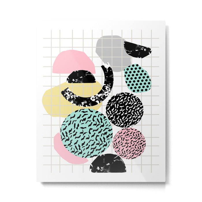 Amped - retro memphis throwback 80s style grid dots painting cut paper Metal Print Gallery Image 1