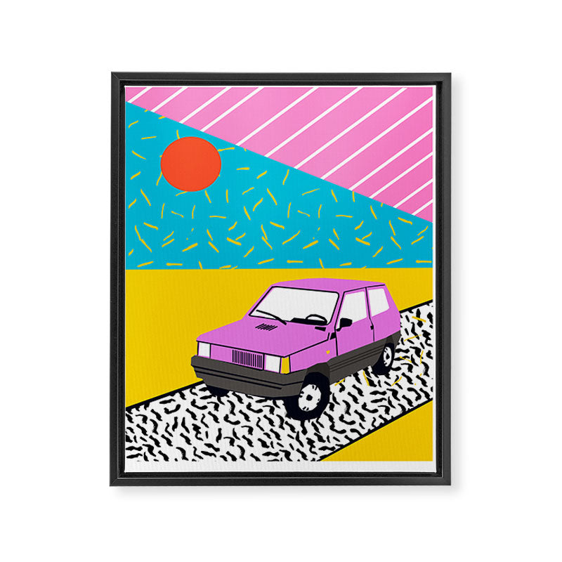 Amped - throwback 80s memphis vintage cars sunset socal california beach life Framed Canvas Print Gallery Image 6