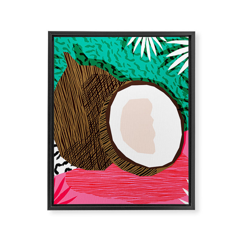 Bada Bing - memphis throwback tropical coconuts food vegan nature abstract illo neon 1980s 80s style Framed Canvas Print Gallery Image 8