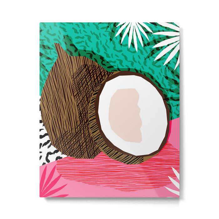 Bada Bing - memphis throwback tropical coconuts food vegan nature abstract illo neon 1980s 80s style Metal Print Gallery Image 1